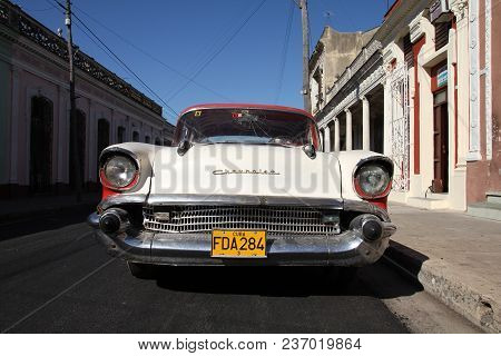 Cienfuegos, Cuba - February 3, 2011: Classic Old Chevrolet Bel-air Car In The Street In Cienfuegos. 