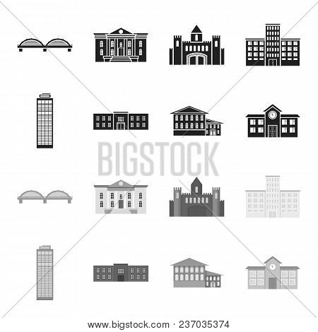 Skyscraper, Police, Hotel, School.building Set Collection Icons In Black, Monochrome Style Vector Sy