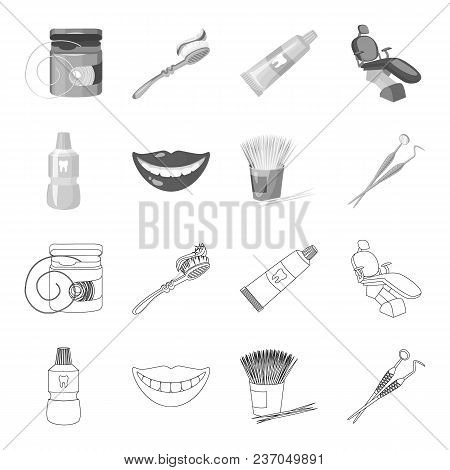 Dental Sterile Liquid In The Jar, Lips, Teeth, Toothpicks In The Jar, Medical Instruments For The De