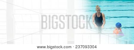 People in Swimming pool with transition