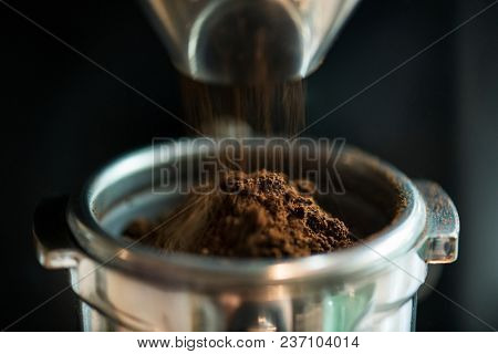 Closeup of fresh grinding coffee
