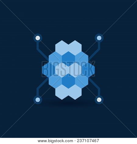 Digital Brain Flat Modern Icon. Vector Artificial Intelligence Concept Symbol On Dark Background