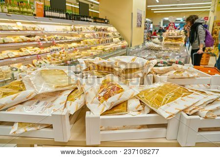 ROME, ITALY - CIRCA NOVEMBER 2017: inside Conad supermarket in Rome.