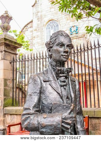 Edinburgh, United Kingdom - June 14, 2013: Monument To The Scottish Poet Robert Fergusson. Edinburgh