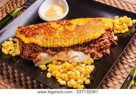 Cachapa, Corn Tortilla With Cheese, Meat And Butter