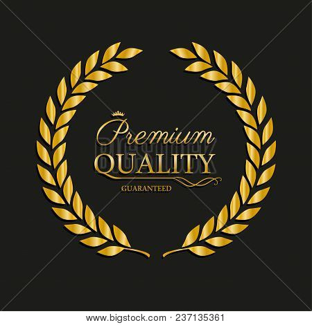 Vector Golden Laurel Wreath. Premium Quality Label. Sale Promotion Icon