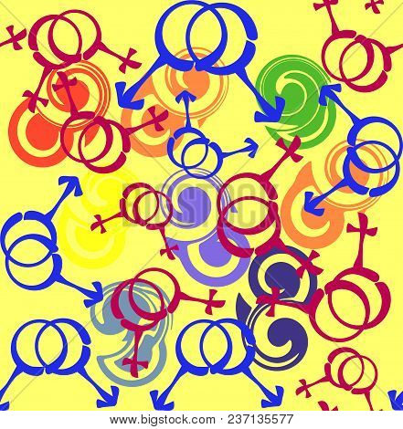 Gender And Sexual Orientation Icon Set. Seamless Vector Pattern. Lgbt Colors. Abstract Geometric Str