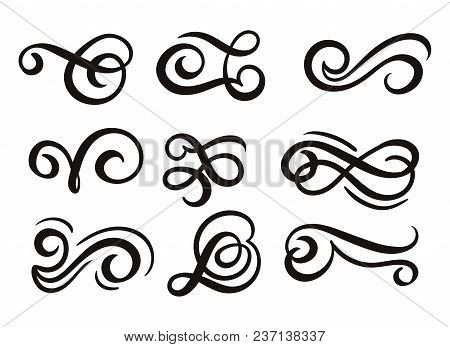 Flourishes Set Isolated On White Background. Hand Drawn Flourish Elements For Invitations, Posters, 