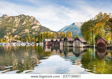 Traunsee Lake In Austrian Alps In Autumn.