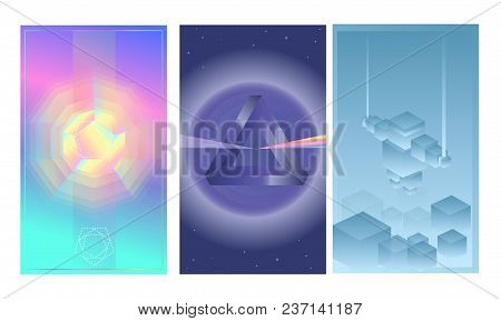 Vector Abstract Posters Set. Futuristic Design Template. Geometric Shapes Design For Mobile Ui, Web 