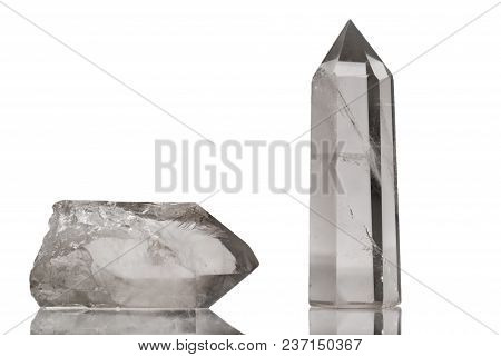 Large Clear Pure Great Royal Crystal Of Quartz Chalcedony On White Background Closeup