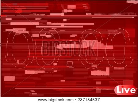 Test Screen Glitch Texture, Glitch Tv, Computer, Live Broadcast, Stream, Red Background With Numbers