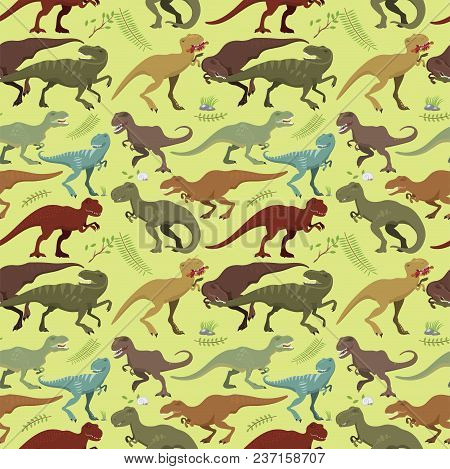 Cute And Scary Dinosaurs Vector Collection. Tyrannosaurus T-rex Danger Creature Force. Wild Jurassic