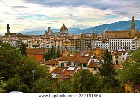 Panoramic View Of The Historic Part Of Florence From The Piazzale Michelangelo.
