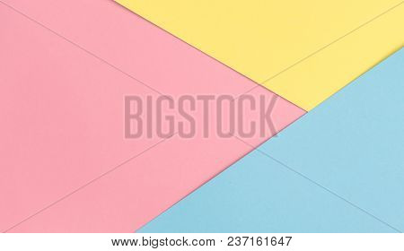 Colorful Paper Background Piink Blue Yellow. Flat Lay