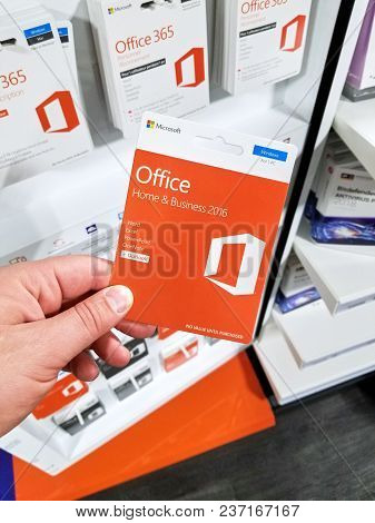 Montreal, Canada - March 10, 2018: Microsoft Office 365 Subscribtion Card In A Hand. Office 365 Is T