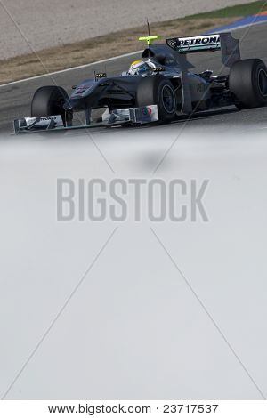 발렌시아, 스페인-2 월 1 일: F1 테스트-체스 테, 발렌시아, 스페인에서 2010 년 2 월 1 일에 니코 로즈버그
