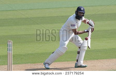 LONDON, ENGLAND - APRIL 21 2018: Hashim Amla of Hampshire batting during Day Two of the Division One Specsavers County Championship match between Surrey and Hampshire