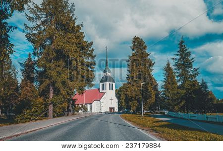 Picture Of The Church Of Kuusamo In Northern Finland On A Summer Day
