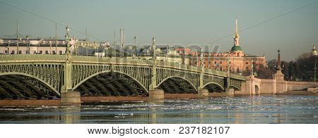 The Troitsky Bridge Across The Neva