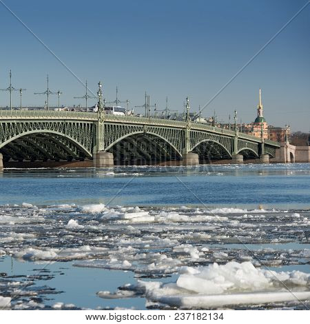The Troitsky Bridge Across The Neva