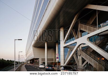 Frankfurt, Germany - Jul 6, 2015: Bundesstrasse 43 Seen From Above With The Squaire Building, Part O