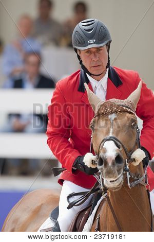 VALENCIA, SPAIN - MAY 7: Rider Cayetano M. de Irujo, Horse Magnum du Verron, Spain in the Global Champions Tour Valencia 2010 equestrian - the City of Arts and Sciences of Valencia, May 7, 2010