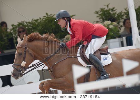 VALENCIA, SPAIN - MAY 7: Rider Cayetano M. de Irujo, Horse Magnum du Verron, Spain in the Global Champions Tour Valencia 2010 equestrian - the City of Arts and Sciences of Valencia, May 7, 2010