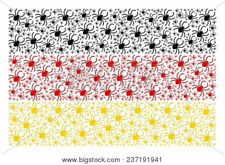 German Flag Pattern Composed Of Spider Icons. Vector Spider Pictograms Are Organized Into Mosaic Ger