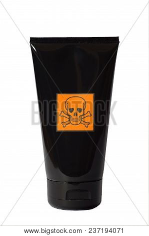Black Cosmetics Tube With Danger Chemical Ingredients Sign