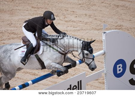 VALENCIA, Spanien - maj 8: Rider Laura Kraut, hest Tortola, USA i Global Champions Tour Valencia