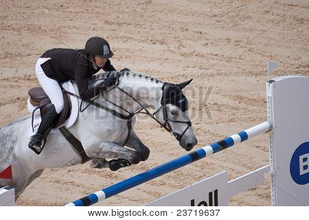 VALENCIA, Spanien - maj 8: Rider Laura Kraut, hest Tortola, USA i Global Champions Tour Valencia