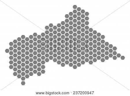 Gray Hexagon Central African Republic Map. Vector Geographical Map In Gray Color On A White Backgrou