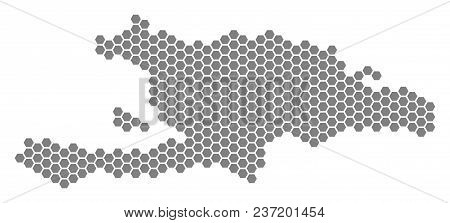 Gray Hexagonal Haiti And Dominican Republic Map. Vector Geographic Map In Gray Color On A White Back