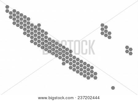 Gray Hexagon New Caledonia Islands Map. Vector Geographical Map In Grey Color On A White Background.