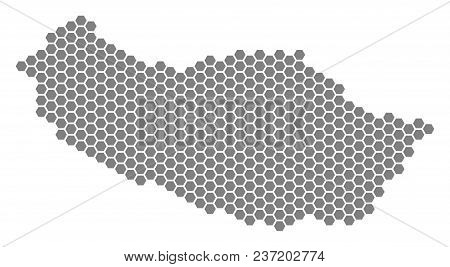 Grey Hexagonal Portugal Madeira Island Map. Vector Geographic Map In Gray Color On A White Backgroun