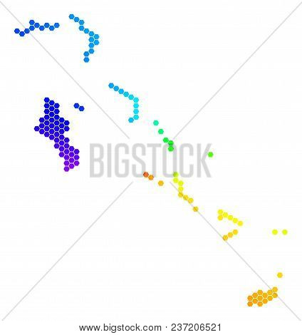 Hexagon Spectrum Bahamas Islands Map. Vector Geographic Map In Rainbow Colors On A White Background.