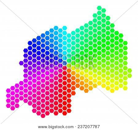 Spectrum Hexagon Rwanda Map. Vector Geographic Map In Rainbow Colors On A White Background. Spectrum