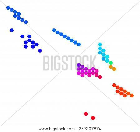 Hexagon Spectrum Solomon Islands Map. Vector Geographic Map In Rainbow Colors On A White Background.