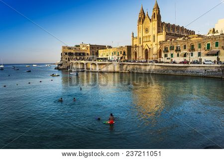 TAS-SLIEMA, MALTA - June 28, 2017: Typical Seaside port in Malta