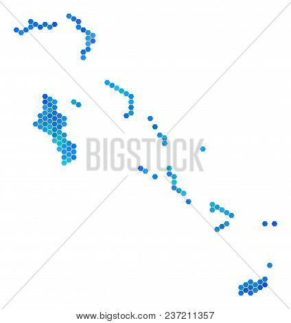 Hexagon Blue Bahamas Islands Map. Vector Geographic Map In Cold Color Tones On A White Background. B