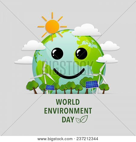 World Environment Day With World Smile Face, Happiness Of Green Natural City, Ecology Friendly Conce