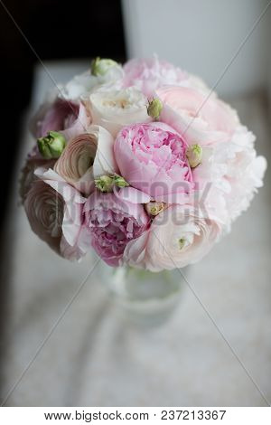 Gorgeous Bridal Bouquet Of Pink Peonies Sarah Bernhardt, Ranunculuses Hanoi, Keira Roses By David Au