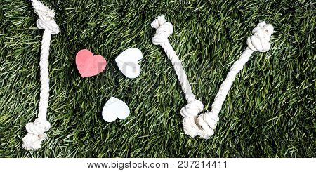 I Love V On Green Grass Background