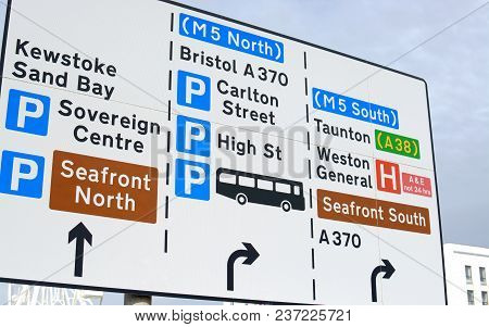 Weston Super Mare Large Road Sign Showing Directions To Various Places