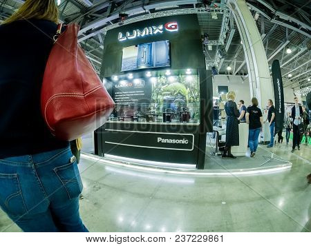 Moscow, Russia - April 13, 2018: Booth Of Panasonic Company At Photoforum 2018 Trade Show And Exhibi