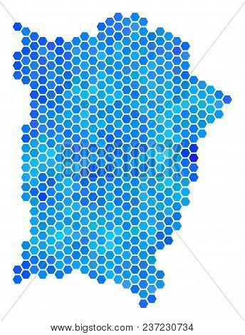 Hexagon Blue Penang Island Map. Vector Geographic Map In Cold Color Shades On A White Background. Bl