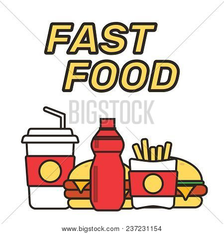 Fast Food Snacks And Drinks Flat Vector Icons. Fastfood Icons. Snack Bag Vector Food