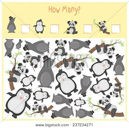 Counting Game For Preschool Children. A Mathematical Educational Game. Count How Many Items And Writ