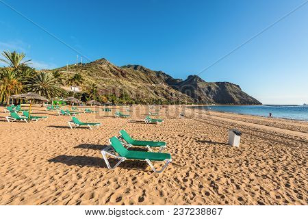 Santa Cruz De Tenerife, Canary Islands, Spain - Desember 11, 2016: Playa De Las Teresitas, A Famous 